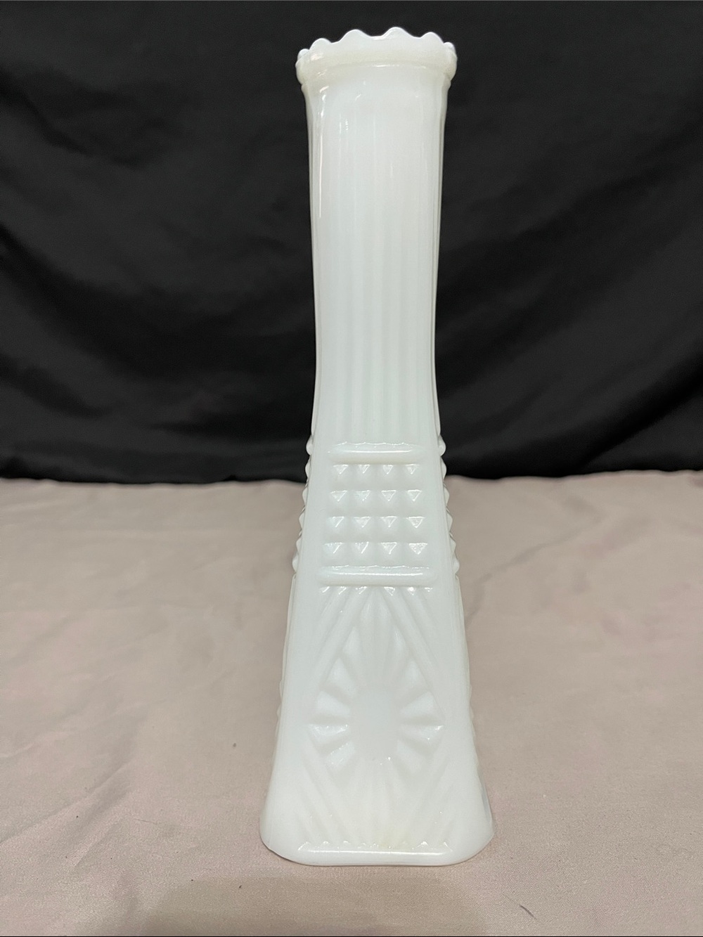 1930s Art Deco Square Milk Glass Vase - Vintage Wedding Decor, Farmhouse Style